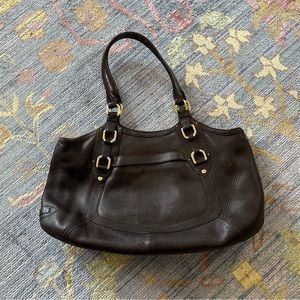 COLE HAAN COGNAC BROWN LEATHER GOLD SHOULDER TOTE BAG PURSE